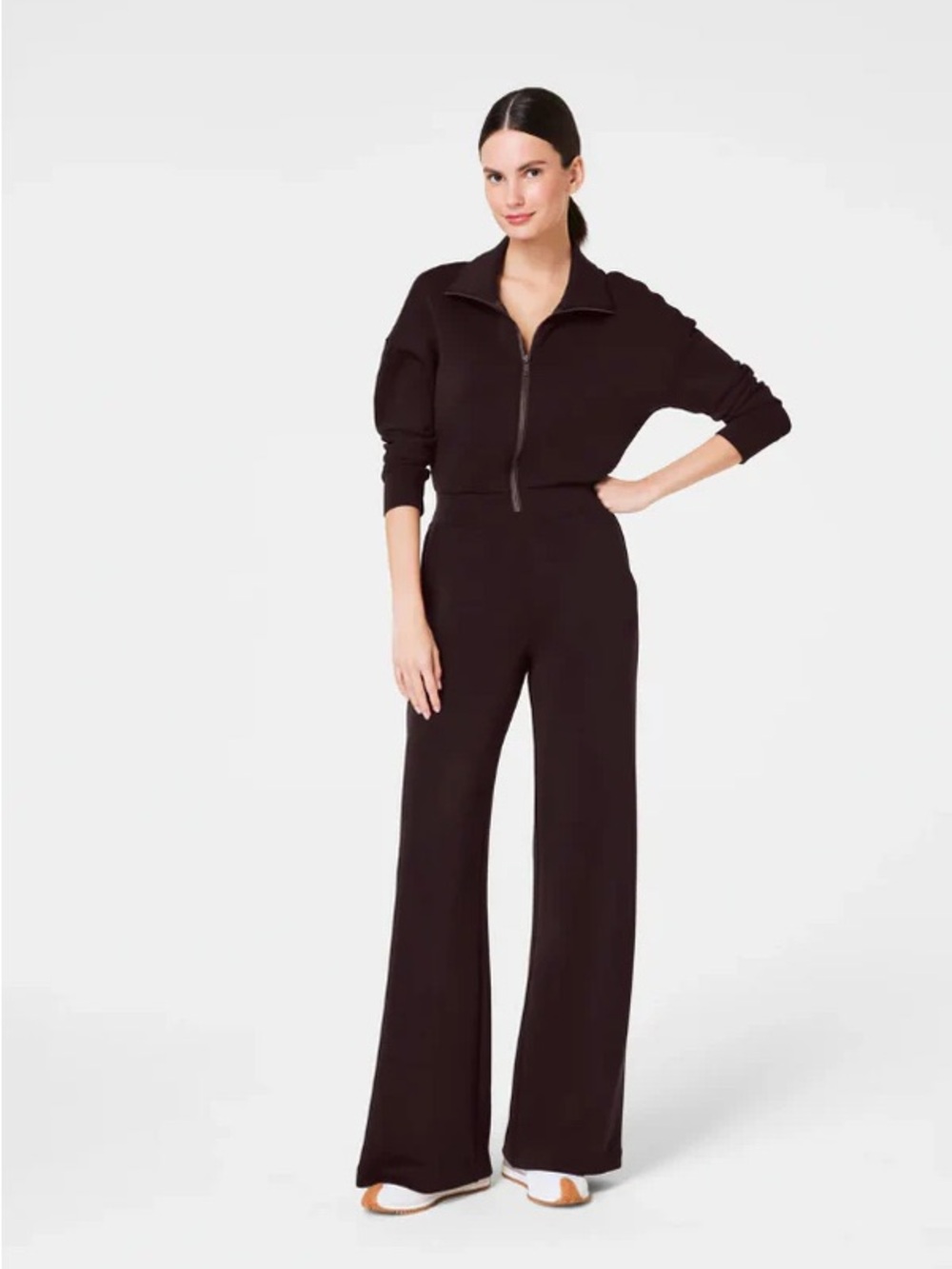 Women’s Black Wide-Leg Jumpsuit with Zip Front
